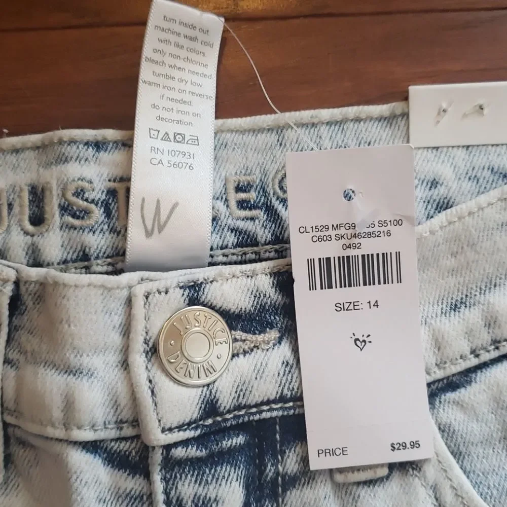 𝅺Justice Girls Demin High Rise Straight Distressed Washed Out Jeans Size 12 NEW